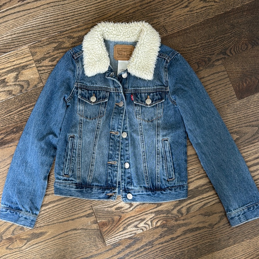Levi's Girl Blue Denim Jacket with White Sherpa Collar